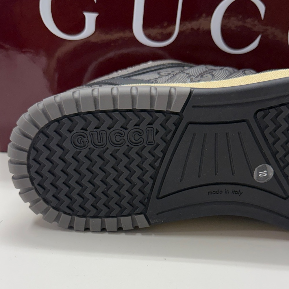 Gucci mens Gray and Black Sneakers with Red and Green Accents - Picture 3 of 7